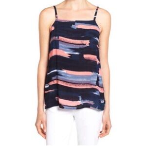 Splendid Maritime Cami Top Navy Blue Pink Abstract Print